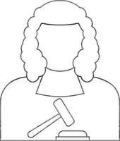 Character of female judge gavel in black line art. vector