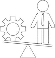 Character of faceless man standing on balance scale with cog wheel. vector