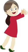 Character of little girl in red dress. vector