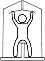 Man exercising on pull down machine. vector