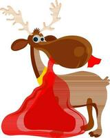 Cute reindeer with red gift sack. vector