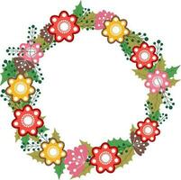 Christmas wreath with colorful flowers. vector