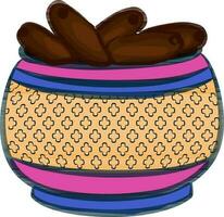 Sweet dates in colorful pot. vector