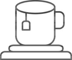 Tea bag in cup icon in thin line art. vector