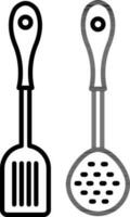 Black line art illustration of Spatula with Skimmer icon. vector