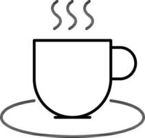 Hot cup on plate icon in thin line art. vector