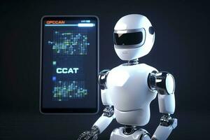 Smart City with robot system artificial intelligence, Chat GPT chatbot AI, Chatting with a smart AI or artificial intelligence chatbot developed by Open AI, Generate AI photo