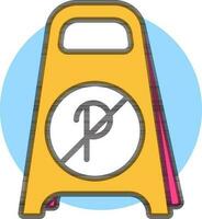 No parking floor sign board icon in yellow color. vector