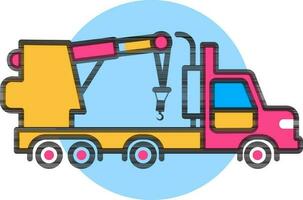 Crane truck icon in pink and yellow color. vector