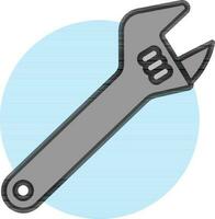 Gray adjustable wrench icon on blue circle background. vector