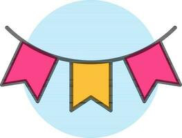 Illustration of Bunting flags icon in pink and yellow color. vector