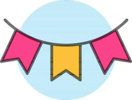 Illustration of Bunting flags icon in pink and yellow color. vector