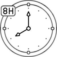 8 hour clock icon in black outline. vector