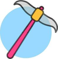 Isolated Pickaxe icon on blue round background. vector