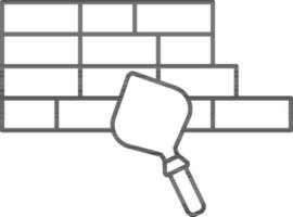 Brick wall build with trowel icon in thin line art. vector