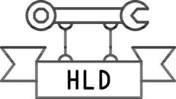 HLD text ribbon with Wrench icon in thin line art. vector