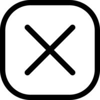Black line art Cross mark icon on Square background. vector