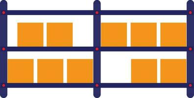 Shelving with boxes in blue and yellow color. vector