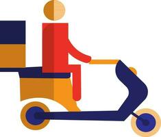 Character of a faceless delivery boy sitting on scooter with boxes. vector