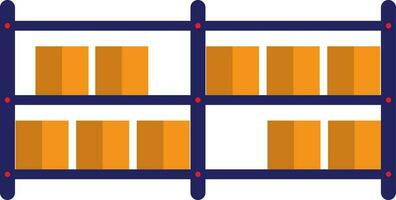 Shelving with boxes in blue and yellow color. vector