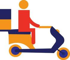 Character of a faceless delivery boy sitting on scooter with boxes. vector