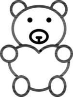 Loving teddy bear icon in black line art. vector