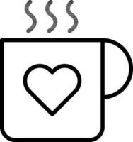 Heart symbol on hot cup icon in thin line art. vector