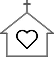 línea Arte corazón símbolo en Iglesia edificio icono plano estilo. vector