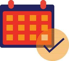 calendario con cheque marca en plano estilo. vector