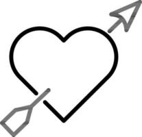 Black line art illustration of Heart with arrow icon. vector