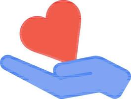 ilustración de corazón en mano icono en azul y rojo color. vector