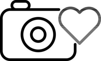 línea Arte corazón símbolo con digital cámara icono en plano estilo. vector