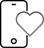 teléfono inteligente con corazón símbolo en línea Arte. vector