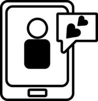 humano en línea chateando desde teléfono inteligente con corazón o amor mensaje línea icono. vector