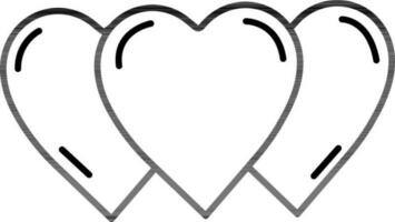 Line art Three Hearts icon in flat style. vector