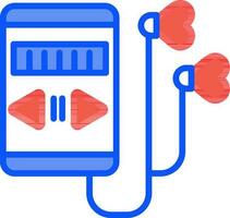 Music Player with Earphones icon in red and blue color. vector