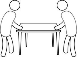 Black line art faceless men holding table in hand. vector