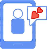 humano en línea chateando desde teléfono inteligente con corazón o amor mensaje icono. vector