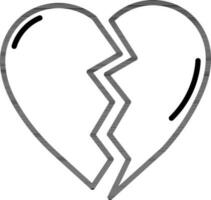 Flat style Broken Heart icon in black line art. vector