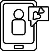 Human Online Chatting from Smartphone with Heart or Love Message icon in line art. vector