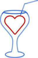 Love Drink Glass with Straw icon in blue and red line art. vector