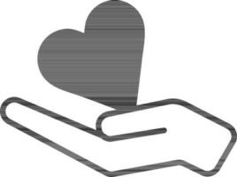Illustration of Heart on Hand line icon in flat style. vector
