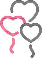 Fly Heart Balloons Icon in Black and Pink Line Art. vector