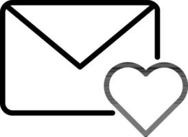 Black line art illustration of Love letter or mail icon. vector