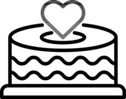 Heart symbol on cake icon in thin line art. vector