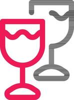 Black and Pink Wine Glasses Icon in Line Art. vector