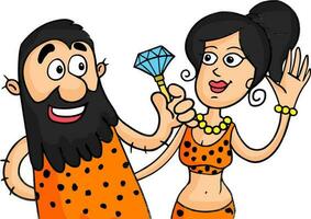 Illustration of caveman giving gift to his beloved. vector