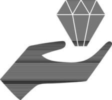 Diamond on hand style in icon for luxury concept. vector