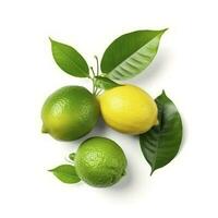 Fresh lemon with green leaves isolated on white background, generate ai photo
