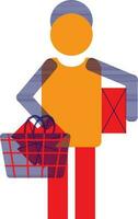 Character of faceless human holding basket and box. vector